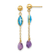 14k Yellow Gold Dangle Earrings with Marquise Blue Topaz and Teardrop Amethyst