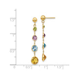 14k Yellow Gold Dangle Earrings with Amethyst, Citrine, Blue Topaz, and Peridot