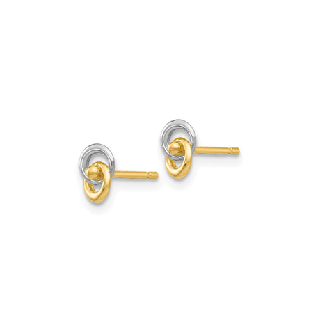 14k Yellow Gold Stud Earrings with Rhodium Double Intertwined Circle Design