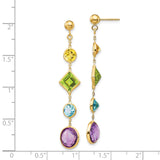 14k Yellow Gold Dangle Earrings with Amethyst, Peridot, Blue Topaz and Citrine, Multicolor Drop Design