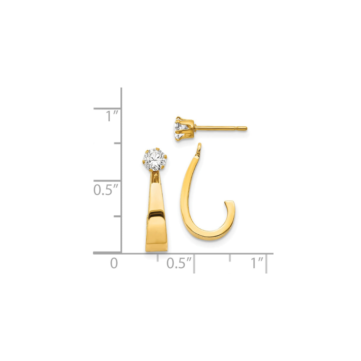 14k Yellow Gold Earrings with Cubic Zirconia, Open Hook J Hoop Design, Minimalist Style for Women