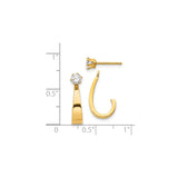 14k Yellow Gold Earrings with Cubic Zirconia, Open Hook J Hoop Design, Minimalist Style for Women