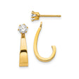 14k Yellow Gold Earrings with Cubic Zirconia, Open Hook J Hoop Design, Minimalist Style for Women