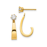 14k Yellow Gold Earrings with Cubic Zirconia, Open Hook J Hoop Design, Minimalist Style for Women