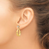 14k Yellow Gold Dangle Earrings with Cubic Zirconia Studs, Twisted Open Drop Design for Women