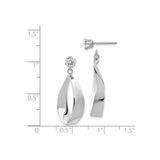 14k White Gold Dangle Earrings with Cubic Zirconia, Twisted Open Marquise Drop Design