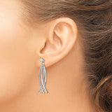 14k White Gold Dangle Drop Earrings with Cubic Zirconia, Curved Bar Design, Modern Style