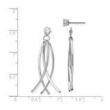 14k White Gold Dangle Drop Earrings with Cubic Zirconia, Curved Bar Design, Modern Style