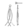 14k White Gold Dangle Drop Earrings with Cubic Zirconia, Curved Bar Design, Modern Style