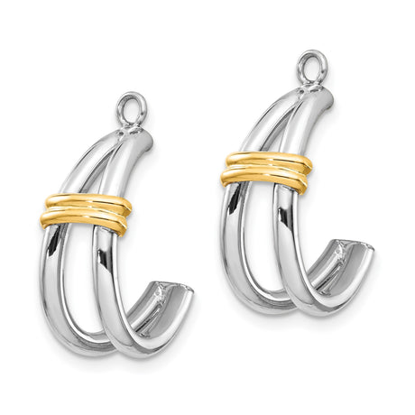 14k Yellow Gold Hoop Earrings, Two-Tone Interlocking Design with Polished Finish for Women
