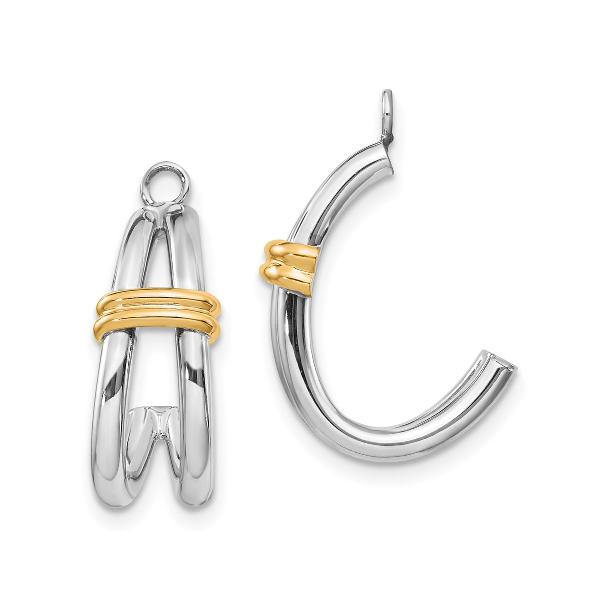14k Yellow Gold Hoop Earrings, Two-Tone Interlocking Design with Polished Finish for Women