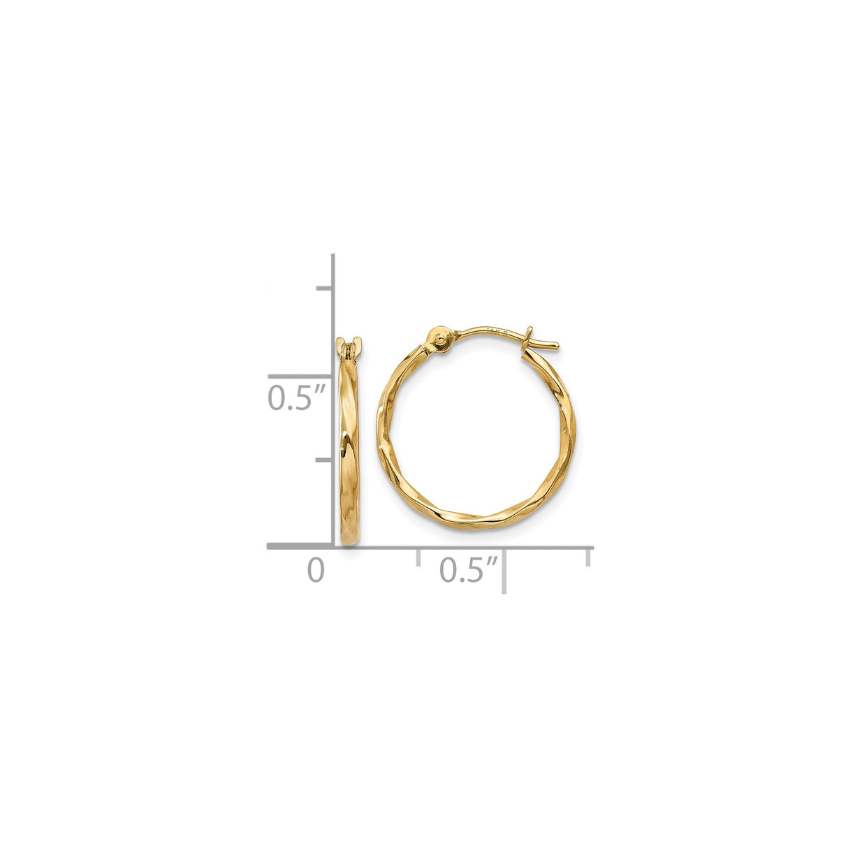 14k Yellow Gold Twisted Hoop Earrings with Polished Finish and Faceted Texture for Women
