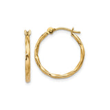 14k Yellow Gold Twisted Hoop Earrings with Polished Finish and Faceted Texture for Women
