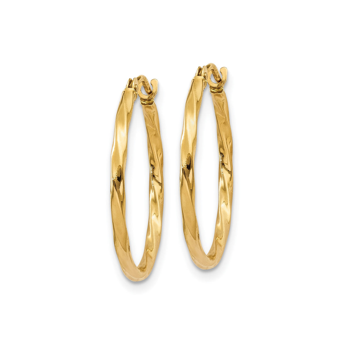 14k Yellow Gold Twisted Hoop Earrings, Polished Finish, Lightweight Modern Design for Women