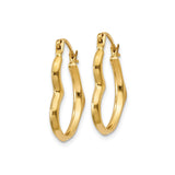 14k Yellow Gold Hoop Earrings, Freeform Wave Design, Polished Minimalist Style for Women