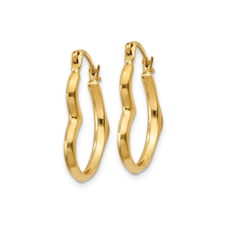 14k Yellow Gold Hoop Earrings, Freeform Wave Design, Polished Minimalist Style for Women