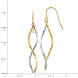 14k Yellow Gold Dangle Earrings, Two-Tone Twisted Interwoven Design, Modern Flowing Style