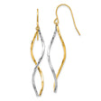 14k Yellow Gold Dangle Earrings, Two-Tone Twisted Interwoven Design, Modern Flowing Style