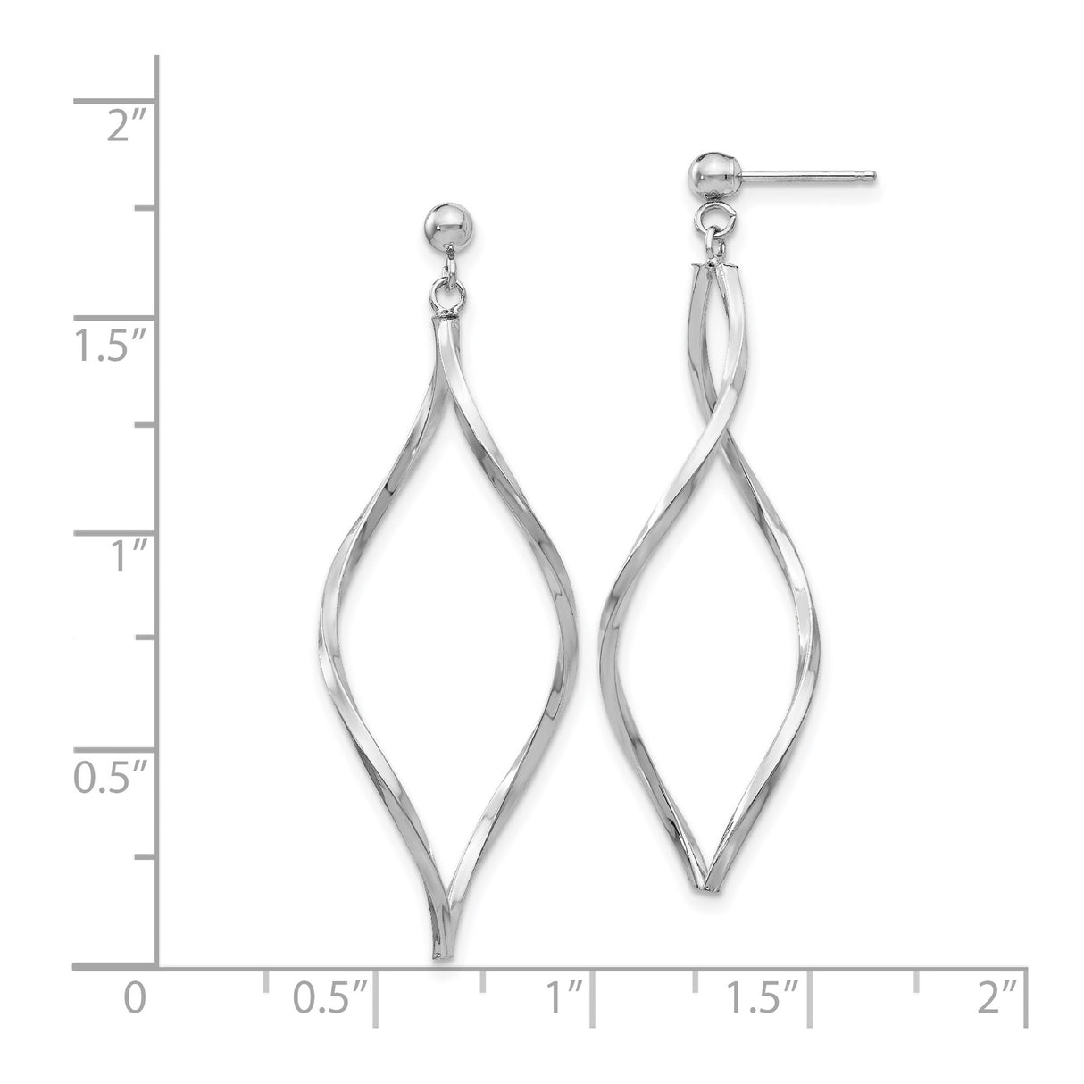 14k White Gold Dangle Earrings with Open Teardrop Twist Design, High Polish Finish