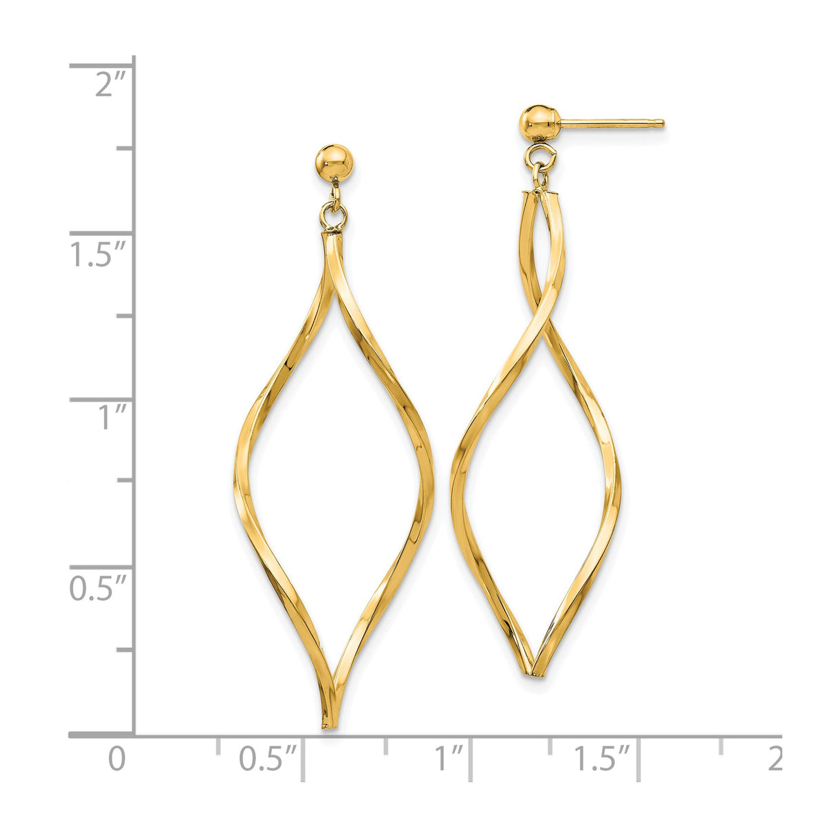 14k Yellow Gold Dangle Earrings with Twisted Teardrop Design, Lightweight Minimalist Style