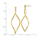 14k Yellow Gold Dangle Earrings with Twisted Teardrop Design, Lightweight Minimalist Style