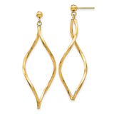 14k Yellow Gold Dangle Earrings with Twisted Teardrop Design, Lightweight Minimalist Style