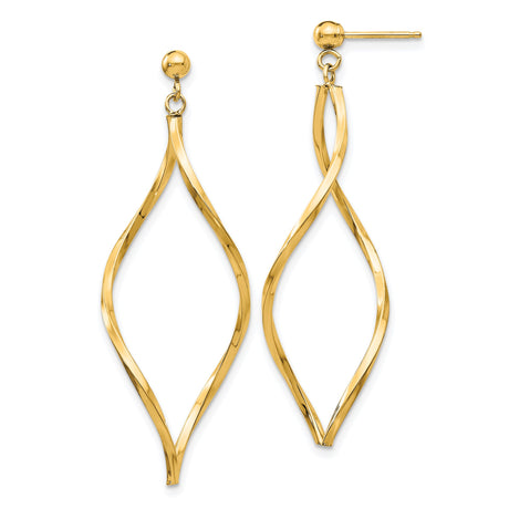 14k Yellow Gold Dangle Earrings with Twisted Teardrop Design, Lightweight Minimalist Style