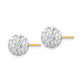 14k Yellow Gold Stud Earrings with Clear Crystal Pavé, Round Dome Ball Design for Women