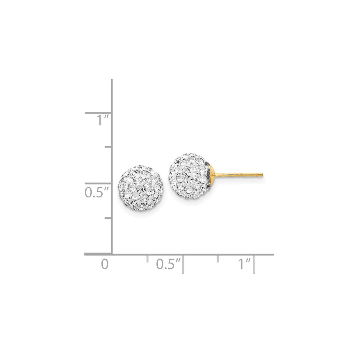 14k Yellow Gold Stud Earrings with Clear Crystal Pavé, Round Dome Ball Design for Women