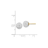 14k Yellow Gold Stud Earrings with Clear Crystal Pavé, Round Dome Ball Design for Women