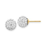 14k Yellow Gold Stud Earrings with Clear Crystal Pavé, Round Dome Ball Design for Women