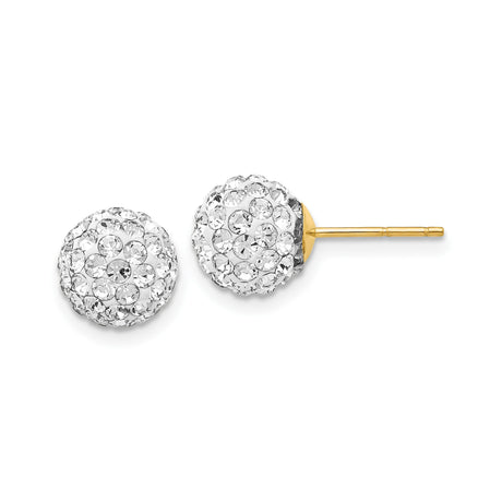 14k Yellow Gold Stud Earrings with Clear Crystal Pavé, Round Dome Ball Design for Women
