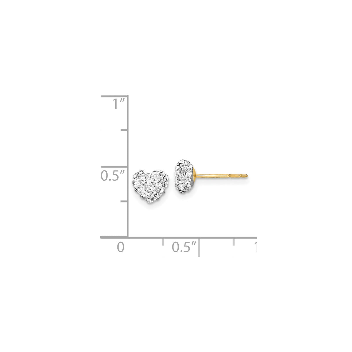 14k Yellow Gold Heart Stud Earrings with Clear Crystal Accents, Dainty Romantic Jewelry for Women