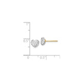 14k Yellow Gold Heart Stud Earrings with Clear Crystal Accents, Dainty Romantic Jewelry for Women