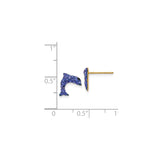 14k Yellow Gold Dolphin Stud Earrings with Blue and Black Crystals, Ocean-Inspired Design