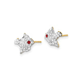14k Yellow Gold Fish Stud Earrings with Red and Clear Cubic Zirconia Accents