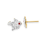 14k Yellow Gold Fish Stud Earrings with Red and Clear Cubic Zirconia Accents