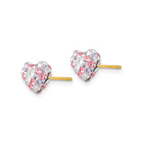 14k Yellow Gold Heart Stud Earrings with Pink, Purple, and White Crystal Accents
