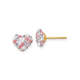 14k Yellow Gold Heart Stud Earrings with Pink, Purple, and White Crystal Accents