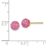 14k Yellow Gold Stud Earrings, Pink Crystal Pavé Ball Design, Lightweight Fashion Jewelry