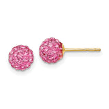 14k Yellow Gold Stud Earrings, Pink Crystal Pavé Ball Design, Lightweight Fashion Jewelry