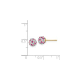 14k Yellow Gold Stud Earrings with Pink, Magenta, and Light Blue Crystals, Multicolor Jewelry for Women