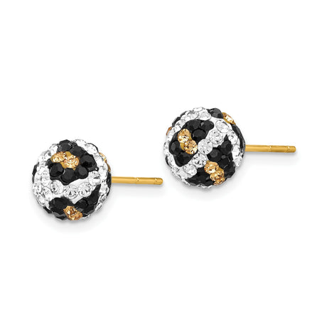 14k Yellow Gold Stud Earrings with Crystal Disco Ball Design and Zebra Pattern