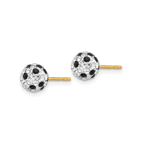 14k Yellow Gold Soccer Ball Stud Earrings with Black and White Crystals, Sports Motif for Women