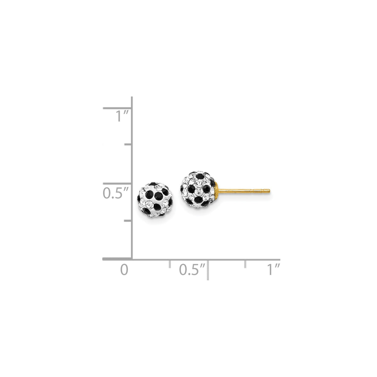 14k Yellow Gold Soccer Ball Stud Earrings with Black and White Crystals, Sports Motif for Women