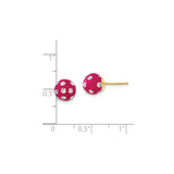14k Yellow Gold Stud Earrings with Hot Pink Enamel Balls and Crystal Polka Dots
