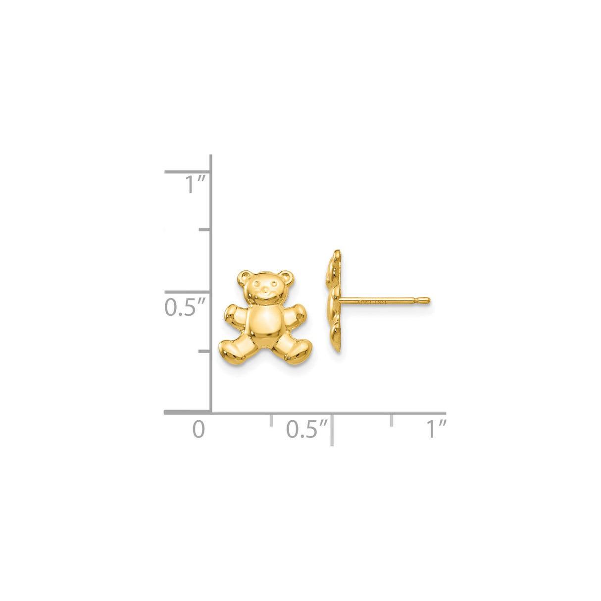 14K Yellow Gold Teddy Bear Stud Earrings Small Dainty