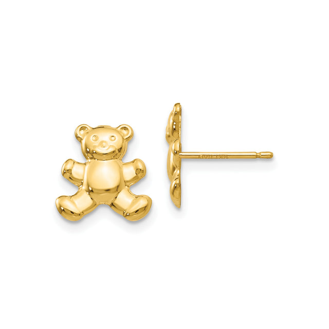 14k Yellow Gold Teddy Bear Stud Earrings for Girls with Playful Bear Design, Small Dainty Gold Studs, Everyday Gold Earrings, Solid Gold Jewelry, Whimsical Bear Motif, Fine Minimalist Earrings