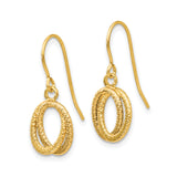14k Yellow Gold Dangle Earrings with Textured Interlocking Oval Hoops and Hammered Finish