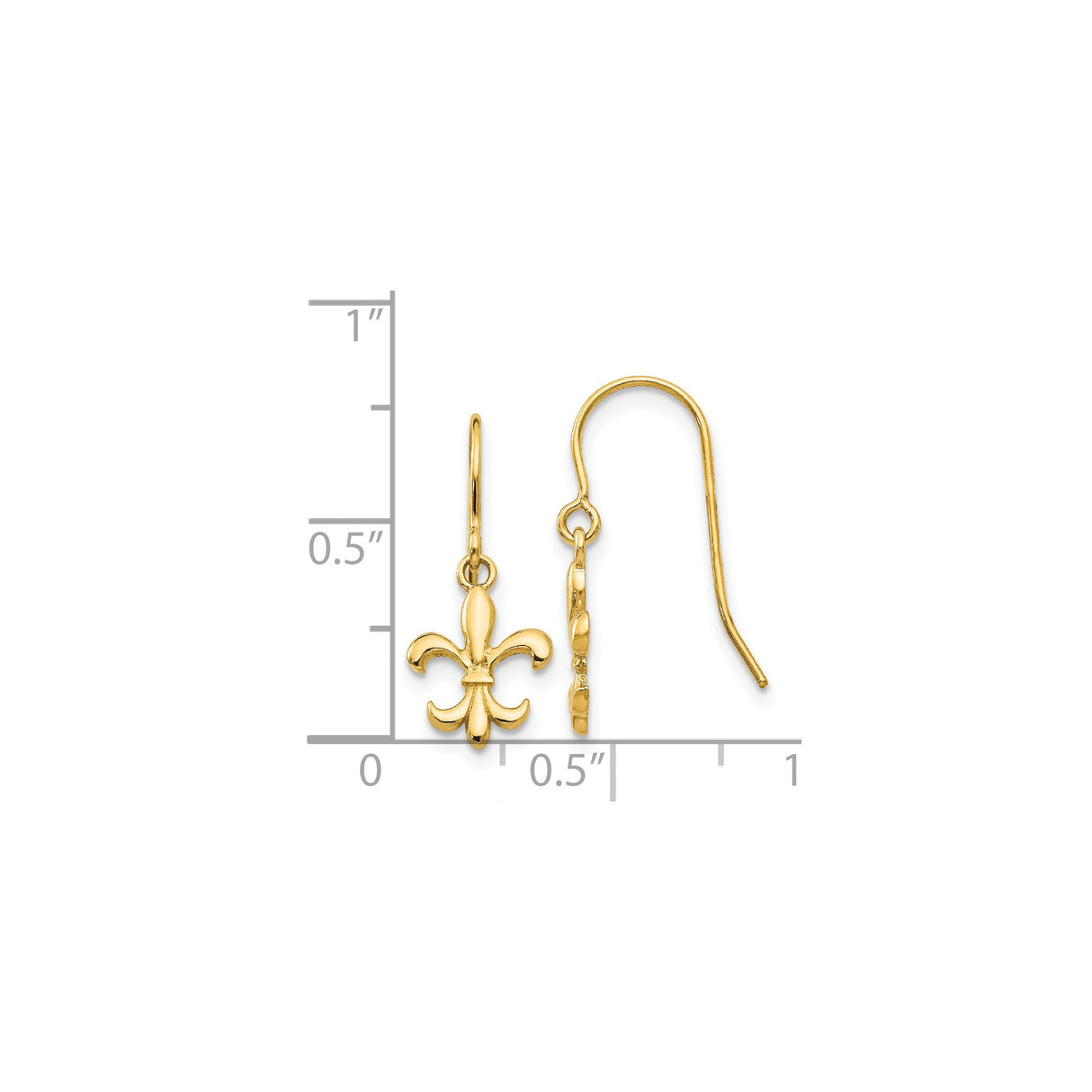 14k Yellow Gold Fleur de Lis Dangle Earrings, Polished French Symbol Design for Women